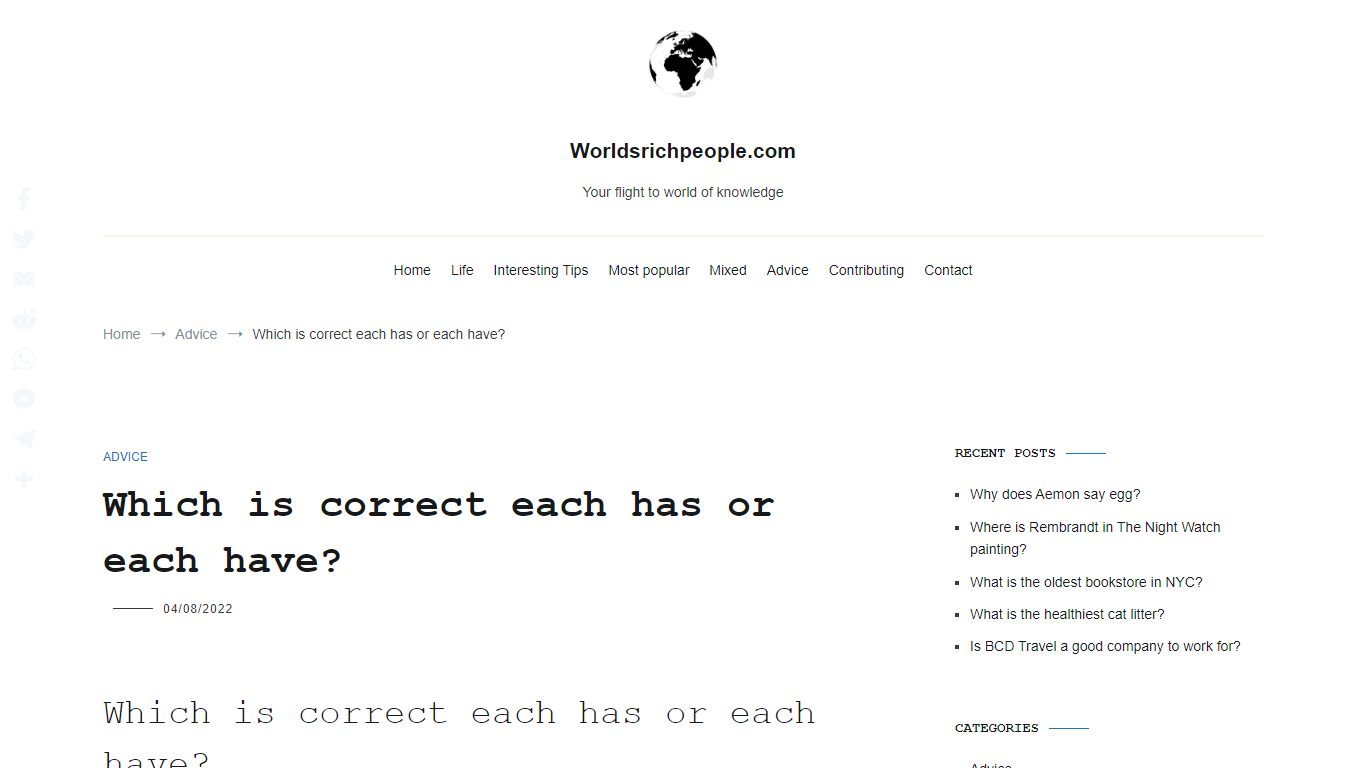 Which is correct each has or each have? – Worldsrichpeople.com